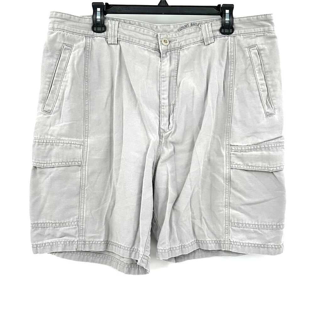 Tommy Bahama Relax Size 38 Cargo Shorts‎ Gray Cotton Tencel Lyocell Casual Fit